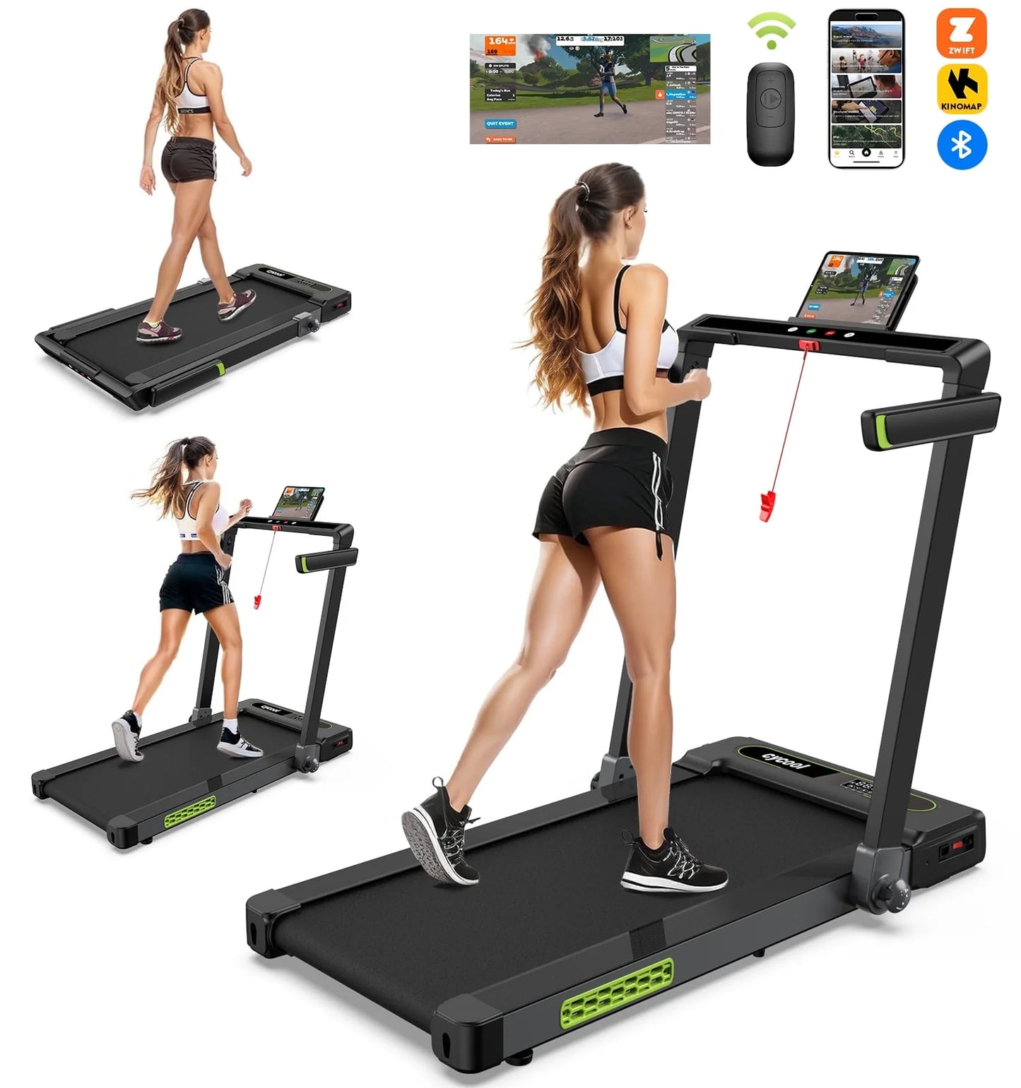 2.5HP 2 In1 Folding Treadmill with Display Screen Electric Running Portable Walking Pad for Home Office Fitness R46301