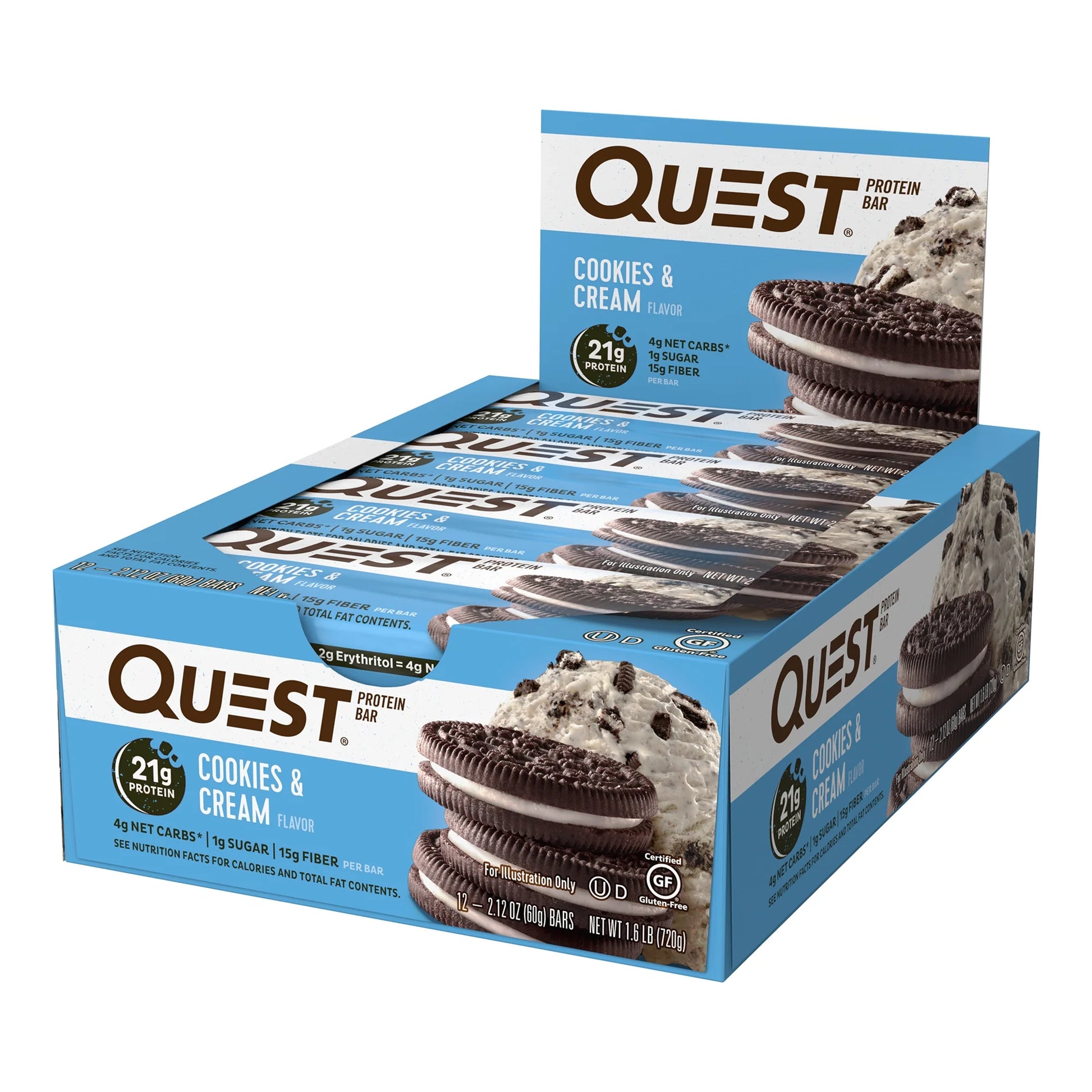 Quest Protein Bar, Cookies & Cream, 21G Protein, 12Ct