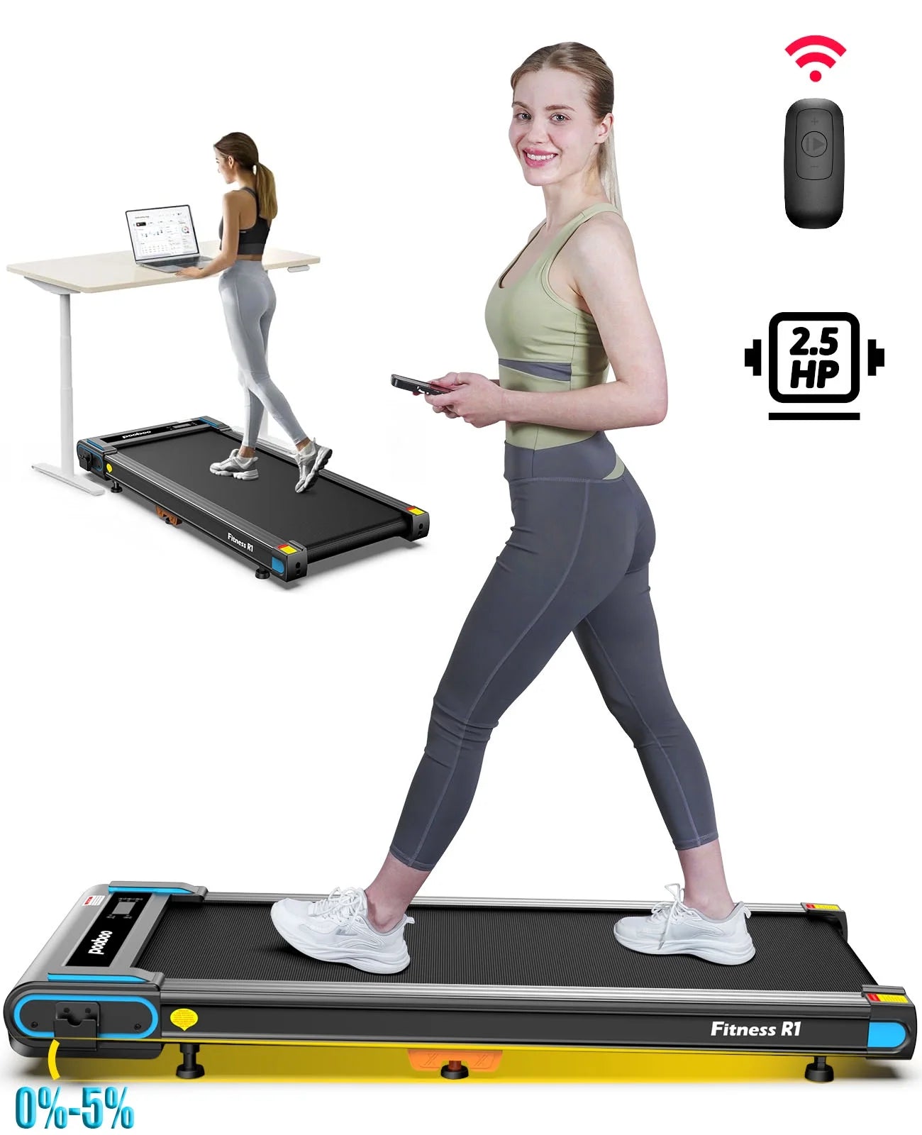 Walking Pad with Incline under Desk Treadmill 2.5HP Electric Treadmill Walking Jogging Machine for Home Office with Remote Control 265Lbs