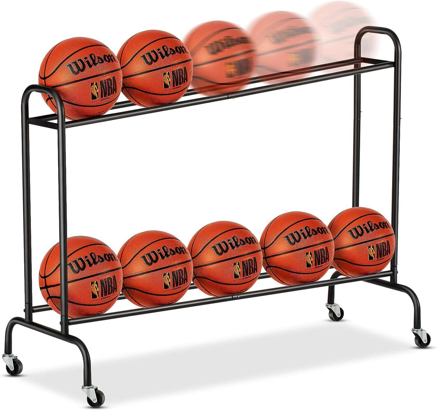 Tilt Basketball Rack Ball Storage Holder Rolling Balls Cart Shooting Training