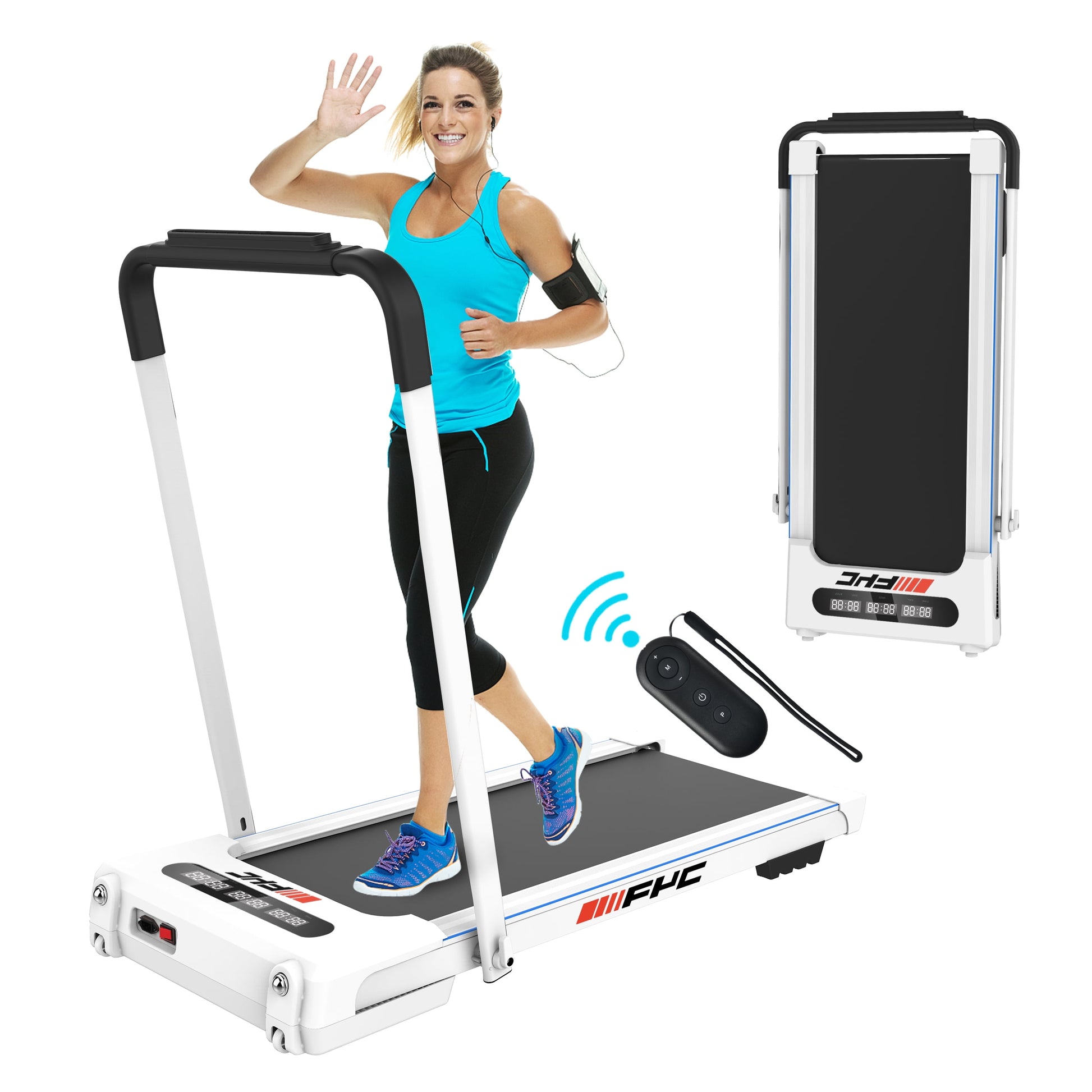 2.5HP under Desk 2 in 1 Folding Treadmill for Home Office, Foldable Compact Electric Walking Running Machine W/ Remote Control & LED Display, Walking Running Jogging (White)