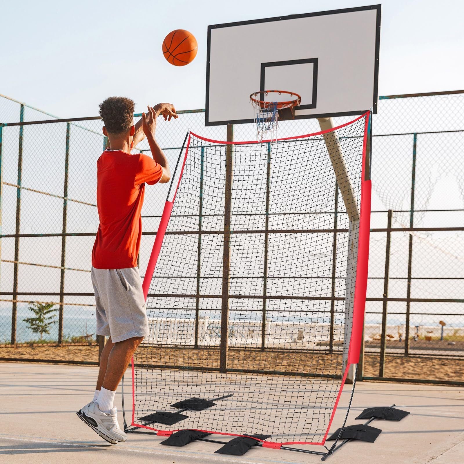 Basketball Rebounder Basketball Return System Defensive Net 6.4 X 10 Ft Sport...