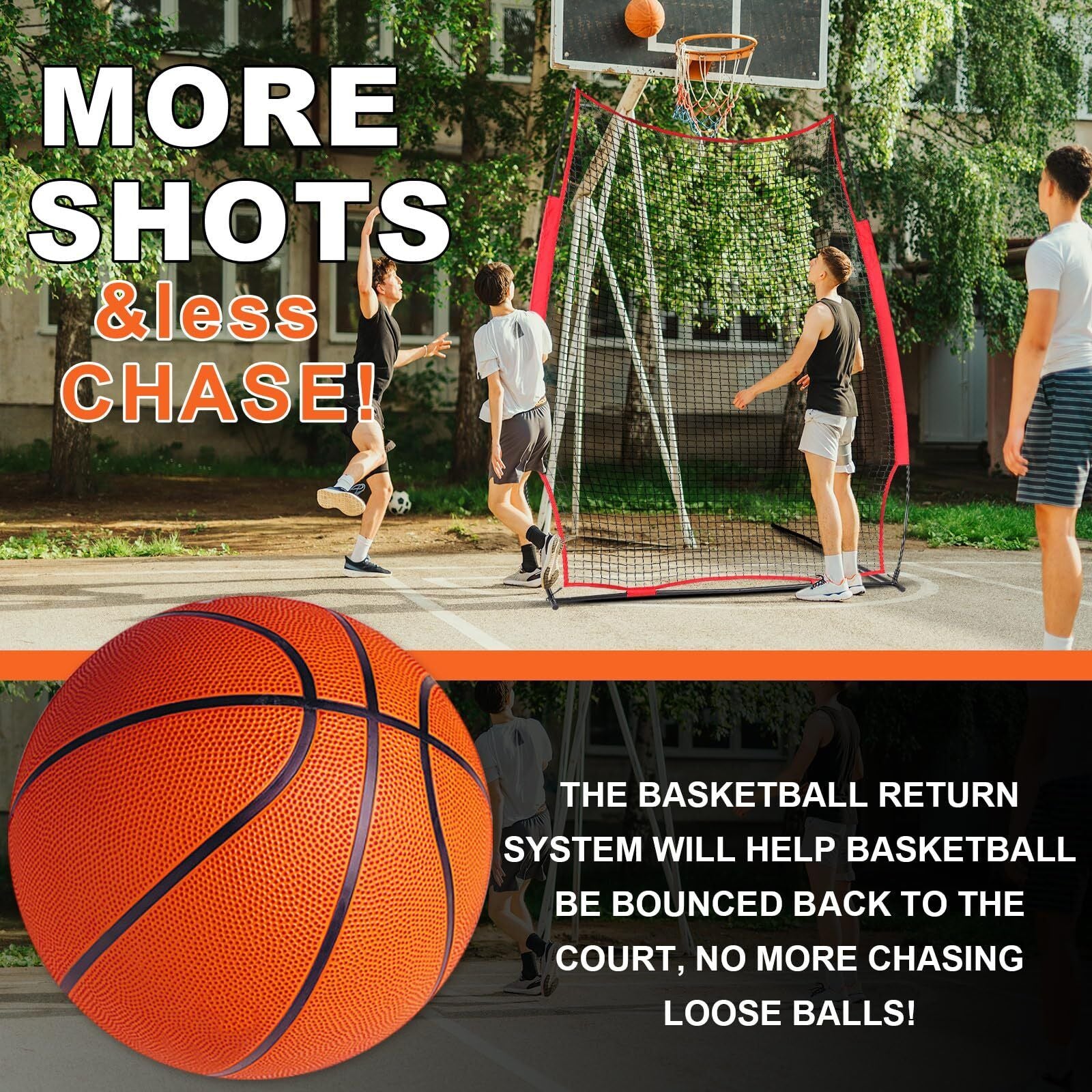 Basketball Rebounder Basketball Return System Defensive Net 6.4 X 10 Ft Sport...