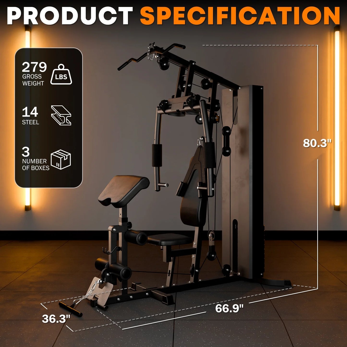 9 in 1 Home Gym Station, Workout Station with 138LBS Weight Stack, Workout Gym Equipment Weight Machine Home Gym System