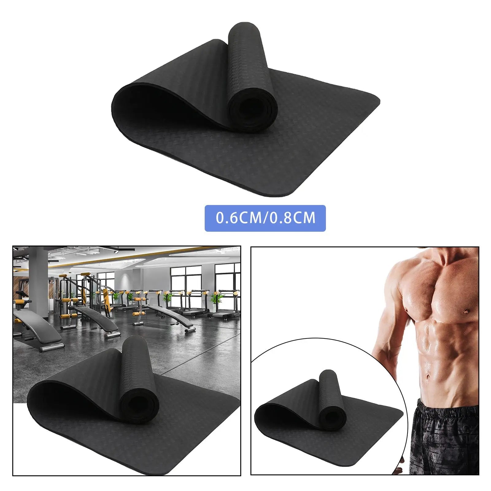 Yoga Mat Tear Resistant Shock Absorbing Black Nonslip Pilates Mat for Fitness Workouts Home Yoga Household Floor Gym Specific