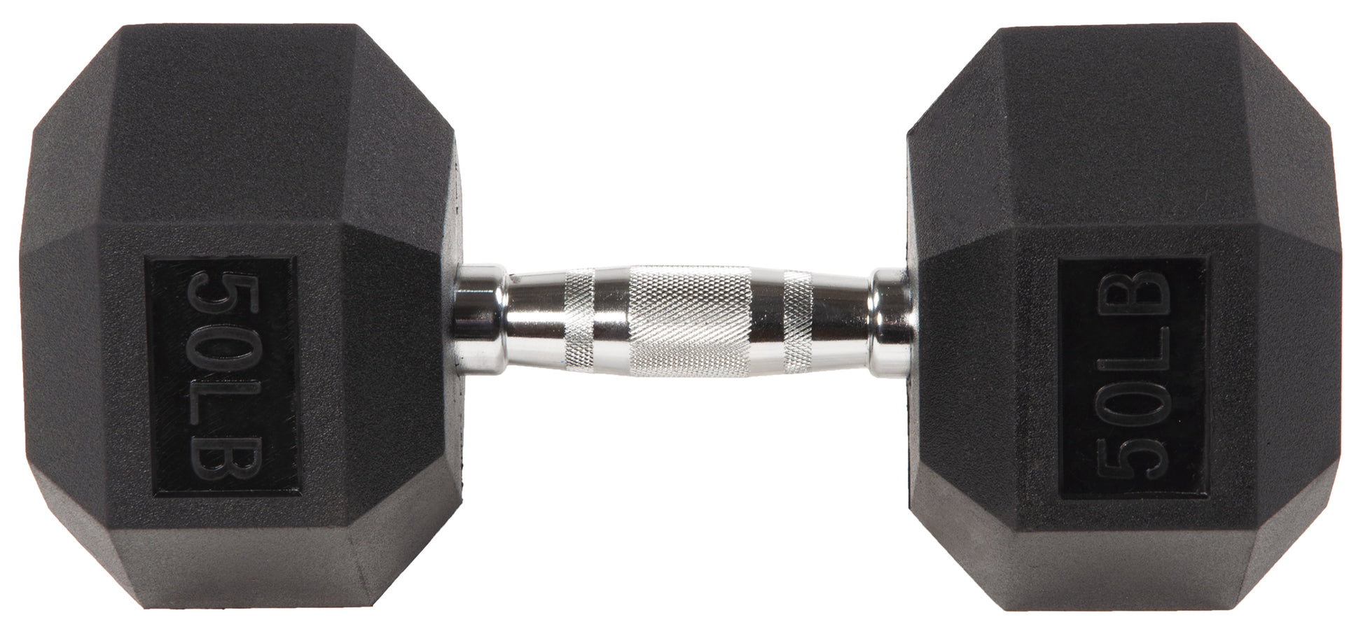 Rubber Encased Hex Dumbbell, 50Lbs, Single